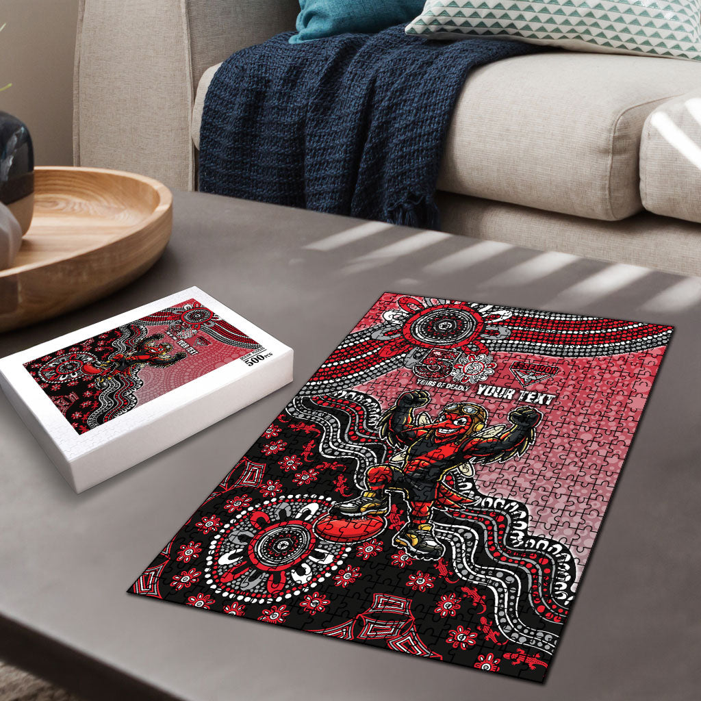Personalized Essendon Bombers Mascot Puzzle Aboriginal Dot Art Style Vibrant Indigenous Pattern Design