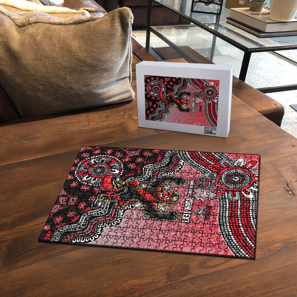 Personalized Essendon Bombers Mascot Puzzle Aboriginal Dot Art Style Vibrant Indigenous Pattern Design