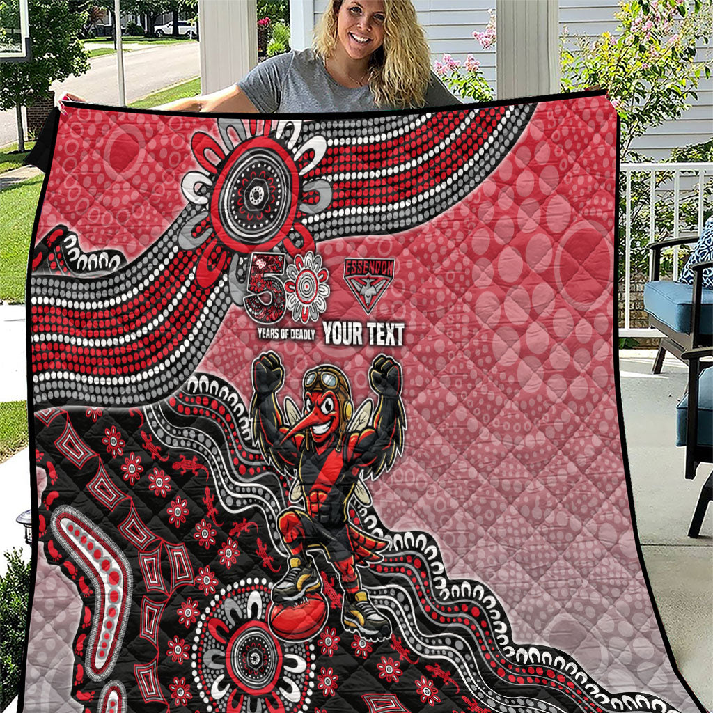 Personalized Essendon Bombers Mascot Quilt Aboriginal Dot Art Style Vibrant Indigenous Pattern Design