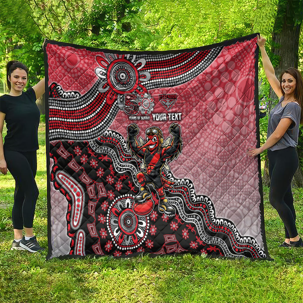 Personalized Essendon Bombers Mascot Quilt Aboriginal Dot Art Style Vibrant Indigenous Pattern Design