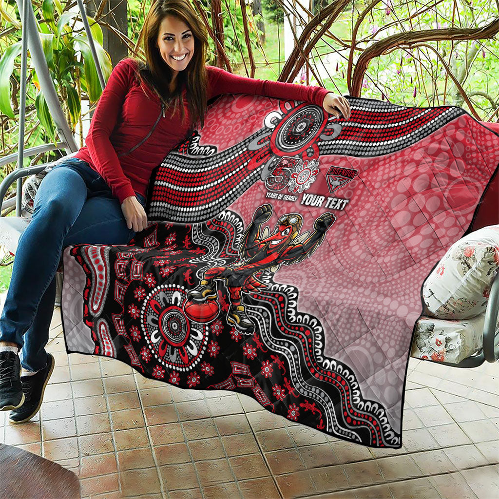 Personalized Essendon Bombers Mascot Quilt Aboriginal Dot Art Style Vibrant Indigenous Pattern Design