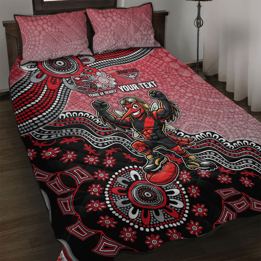 Personalized Essendon Bombers Mascot Quilt Bed Set Aboriginal Dot Art Style Vibrant Indigenous Pattern Design