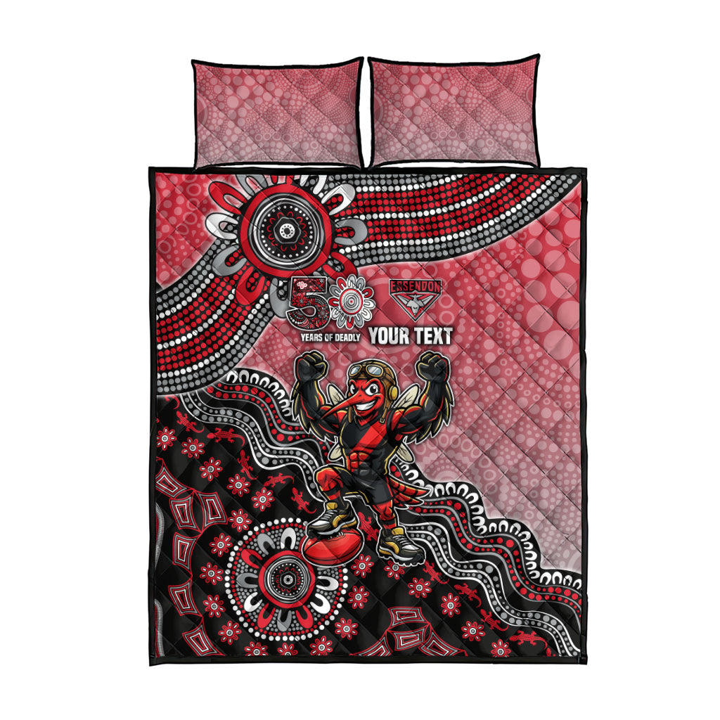 Personalized Essendon Bombers Mascot Quilt Bed Set Aboriginal Dot Art Style Vibrant Indigenous Pattern Design