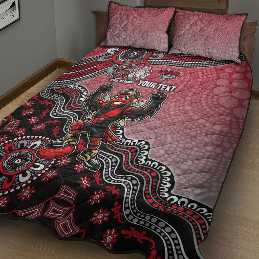 Personalized Essendon Bombers Mascot Quilt Bed Set Aboriginal Dot Art Style Vibrant Indigenous Pattern Design