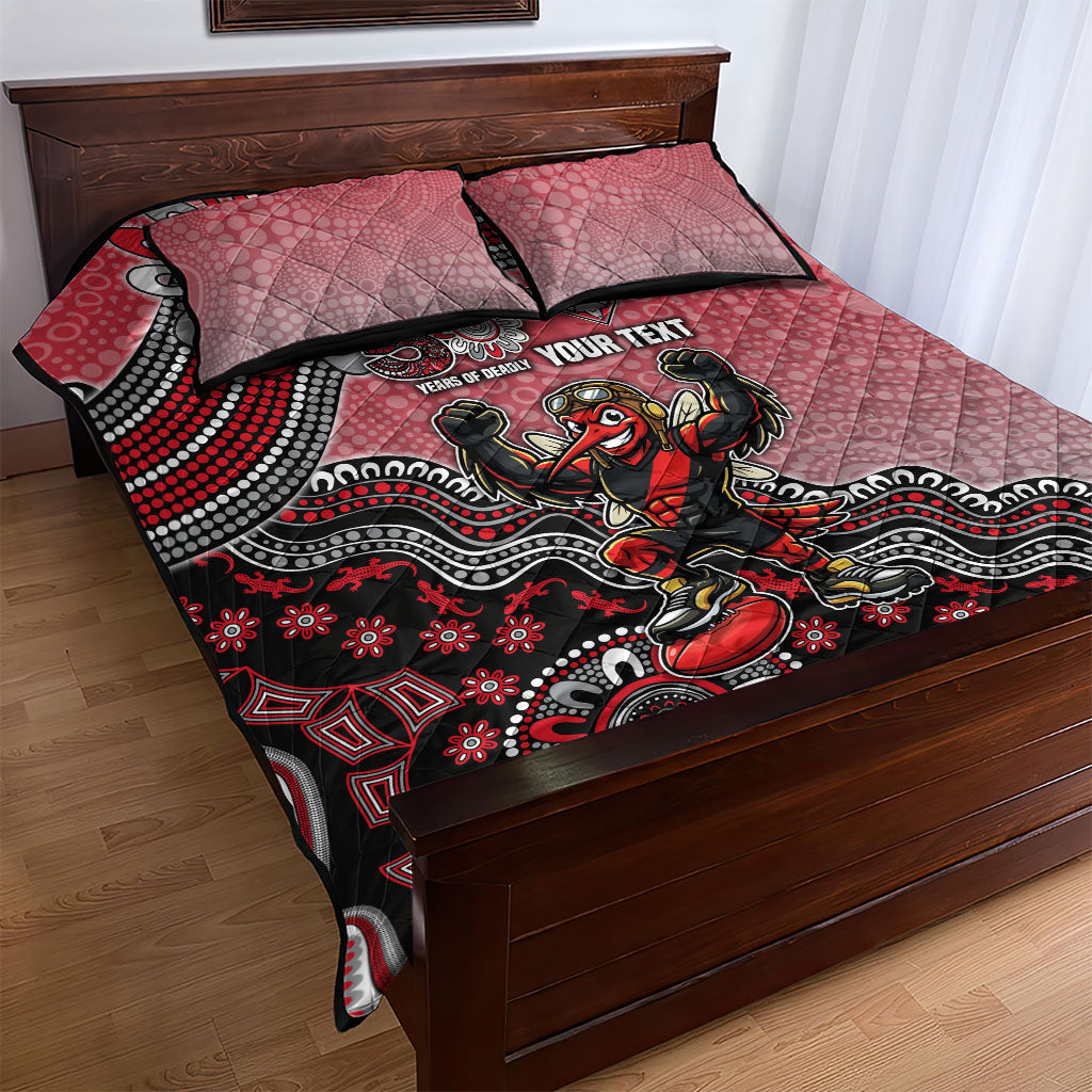 Personalized Essendon Bombers Mascot Quilt Bed Set Aboriginal Dot Art Style Vibrant Indigenous Pattern Design