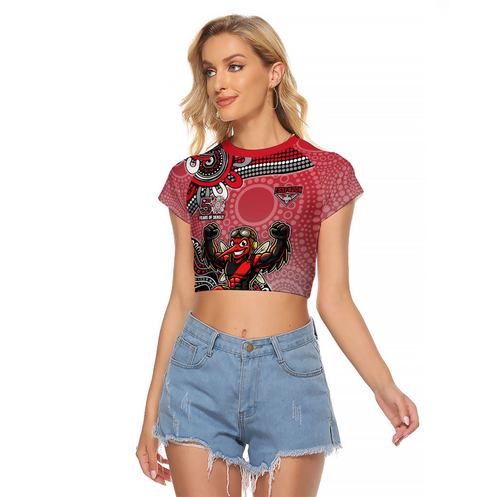 Personalized Essendon Bombers Mascot Raglan Cropped T Shirt Aboriginal Dot Art Style Vibrant Indigenous Pattern Design