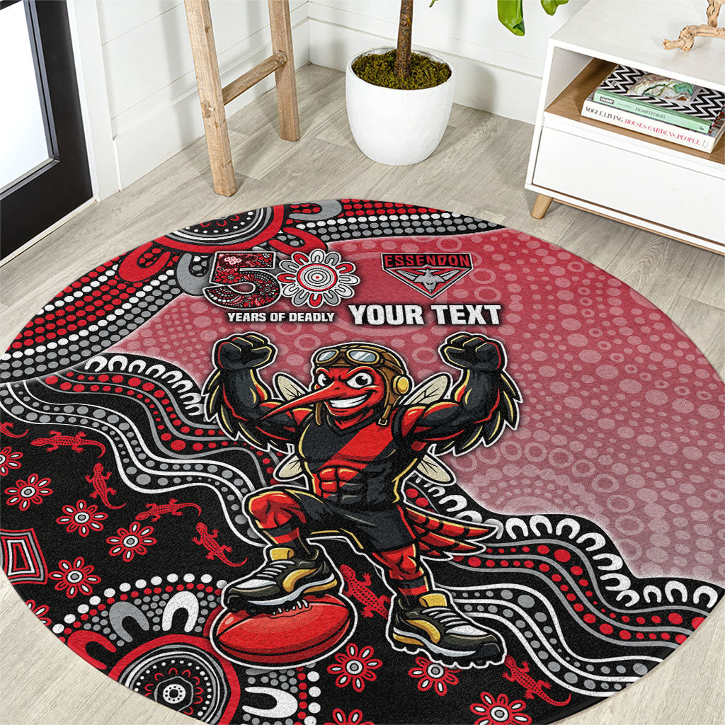 Personalized Essendon Bombers Mascot Round Carpet Aboriginal Dot Art Style Vibrant Indigenous Pattern Design
