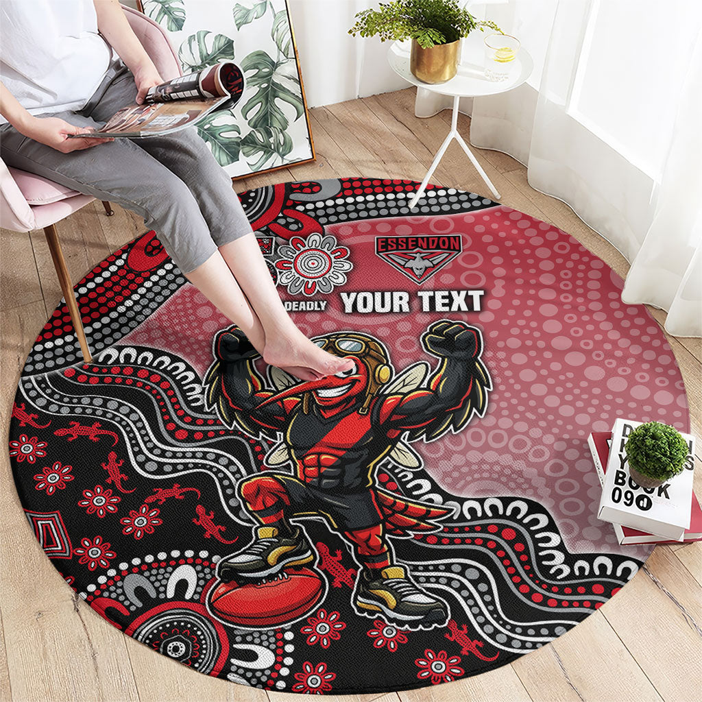Personalized Essendon Bombers Mascot Round Carpet Aboriginal Dot Art Style Vibrant Indigenous Pattern Design