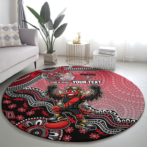 Personalized Essendon Bombers Mascot Round Carpet Aboriginal Dot Art Style Vibrant Indigenous Pattern Design