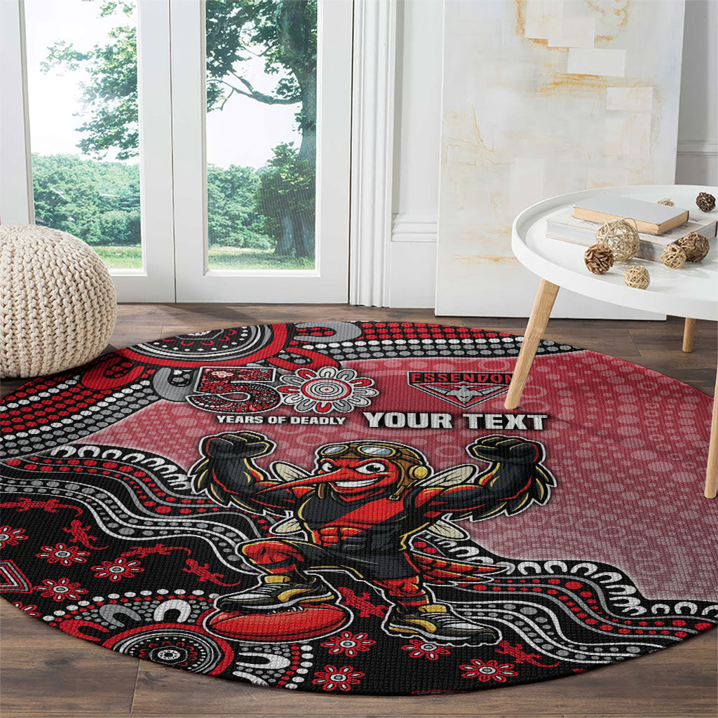 Personalized Essendon Bombers Mascot Round Carpet Aboriginal Dot Art Style Vibrant Indigenous Pattern Design