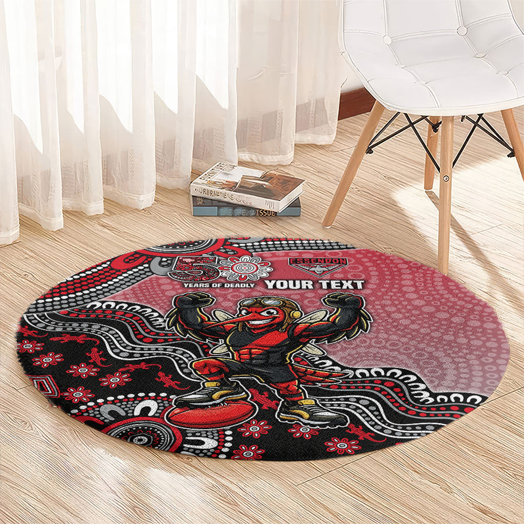 Personalized Essendon Bombers Mascot Round Carpet Aboriginal Dot Art Style Vibrant Indigenous Pattern Design