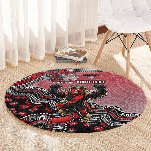 Personalized Essendon Bombers Mascot Round Carpet Aboriginal Dot Art Style Vibrant Indigenous Pattern Design