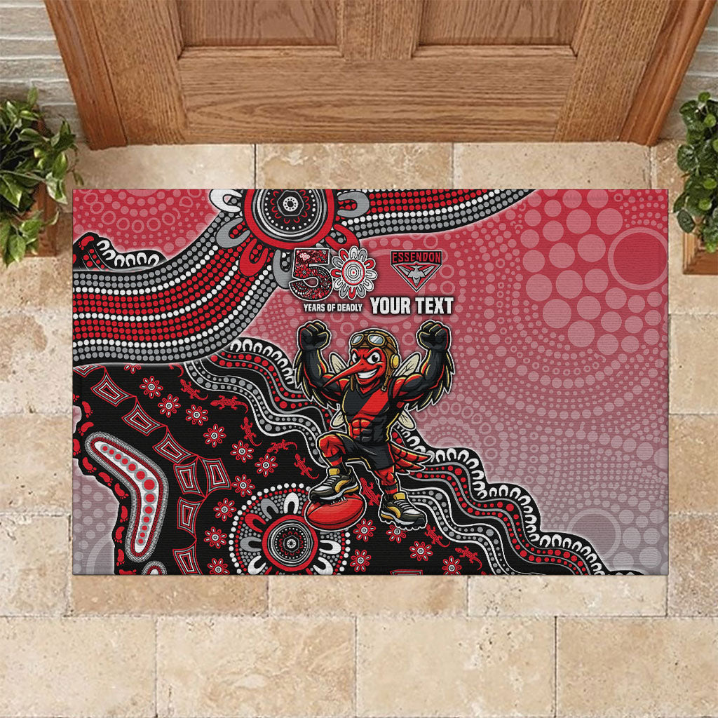 Personalized Essendon Bombers Mascot Rubber Doormat Aboriginal Dot Art Style Vibrant Indigenous Pattern Design
