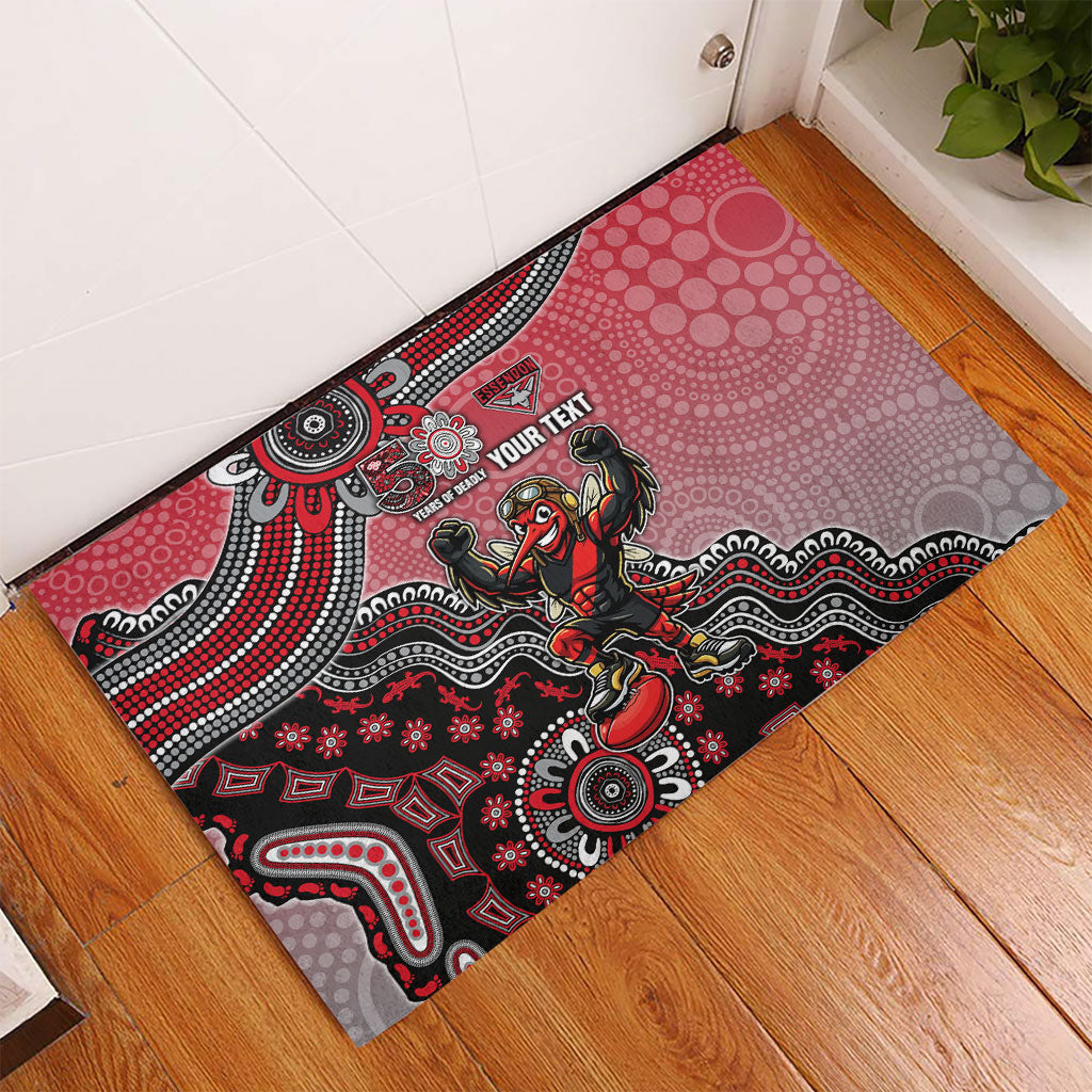 Personalized Essendon Bombers Mascot Rubber Doormat Aboriginal Dot Art Style Vibrant Indigenous Pattern Design