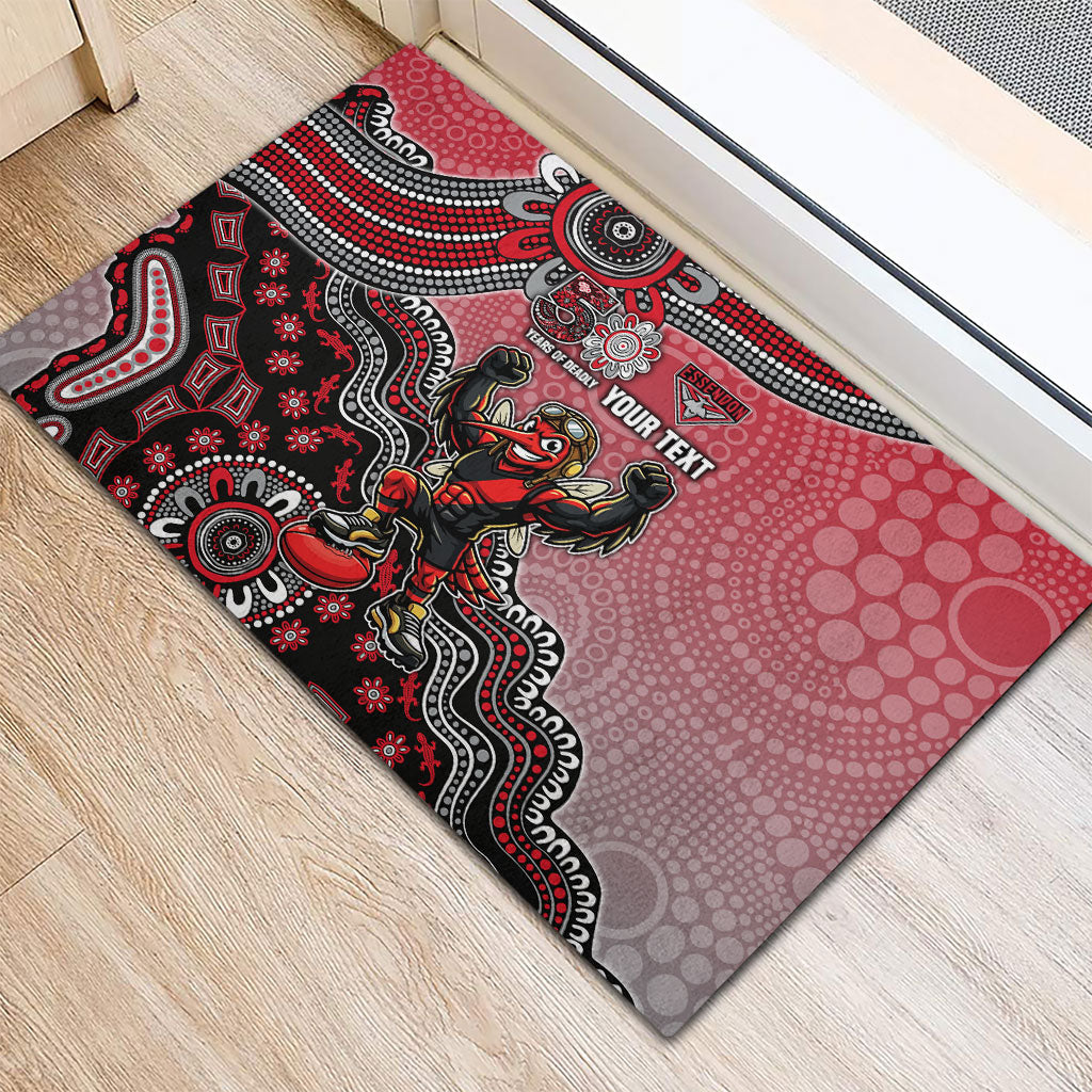 Personalized Essendon Bombers Mascot Rubber Doormat Aboriginal Dot Art Style Vibrant Indigenous Pattern Design