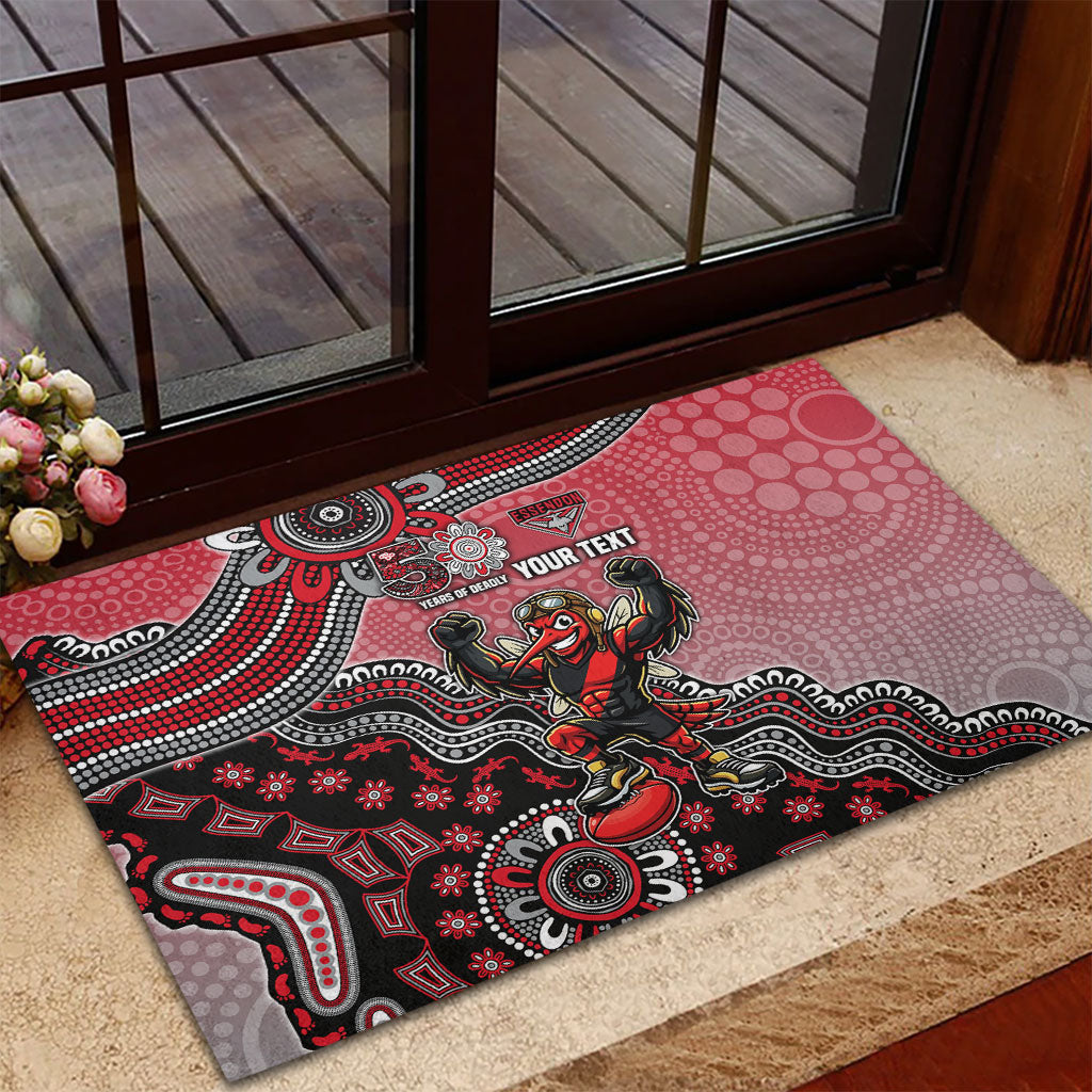 Personalized Essendon Bombers Mascot Rubber Doormat Aboriginal Dot Art Style Vibrant Indigenous Pattern Design