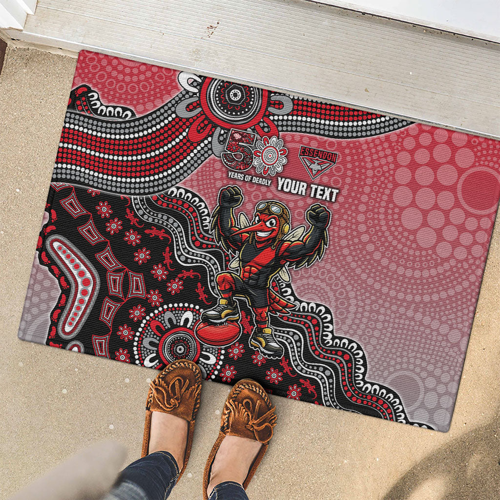 Personalized Essendon Bombers Mascot Rubber Doormat Aboriginal Dot Art Style Vibrant Indigenous Pattern Design