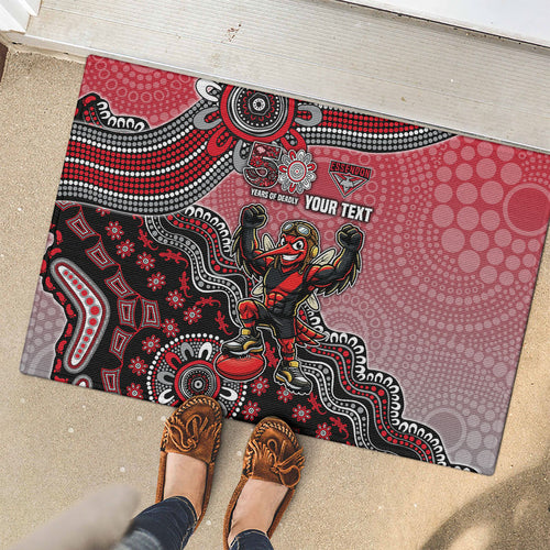 Personalized Essendon Bombers Mascot Rubber Doormat Aboriginal Dot Art Style Vibrant Indigenous Pattern Design