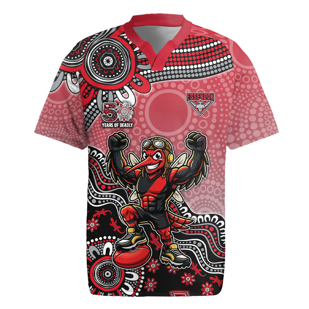 Personalized Essendon Bombers Mascot Rugby Jersey Aboriginal Dot Art Style Vibrant Indigenous Pattern Design