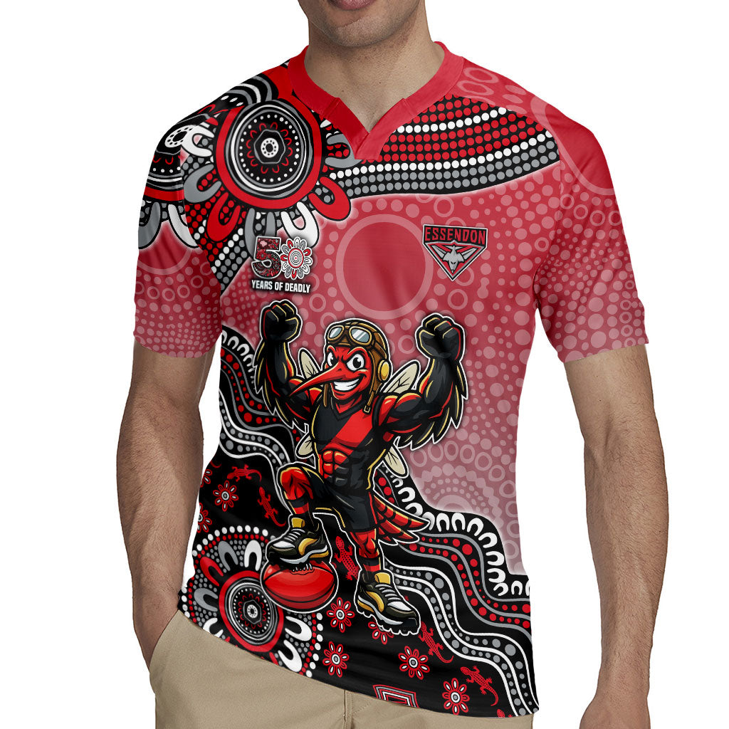 Personalized Essendon Bombers Mascot Rugby Jersey Aboriginal Dot Art Style Vibrant Indigenous Pattern Design