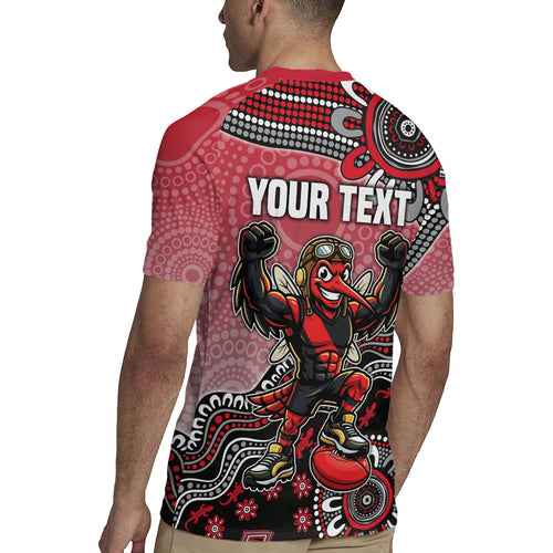 Personalized Essendon Bombers Mascot Rugby Jersey Aboriginal Dot Art Style Vibrant Indigenous Pattern Design