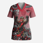 Personalized Essendon Bombers Mascot Scrub Top Aboriginal Dot Art Style Vibrant Indigenous Pattern Design