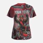 Personalized Essendon Bombers Mascot Scrub Top Aboriginal Dot Art Style Vibrant Indigenous Pattern Design