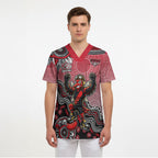 Personalized Essendon Bombers Mascot Scrub Top Aboriginal Dot Art Style Vibrant Indigenous Pattern Design