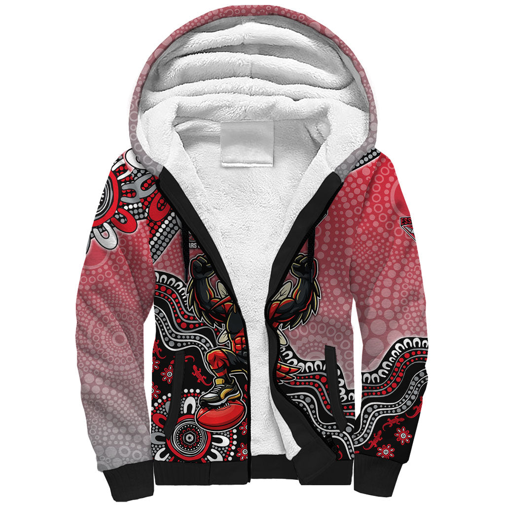 Personalized Essendon Bombers Mascot Sherpa Hoodie Aboriginal Dot Art Style Vibrant Indigenous Pattern Design