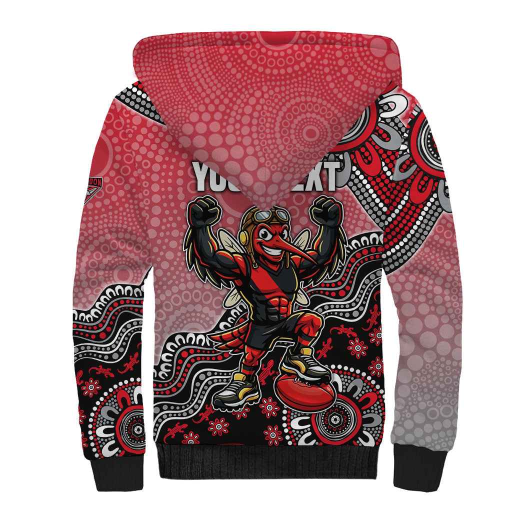 Personalized Essendon Bombers Mascot Sherpa Hoodie Aboriginal Dot Art Style Vibrant Indigenous Pattern Design