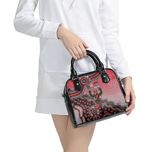 Personalized Essendon Bombers Mascot Shoulder Handbag Aboriginal Dot Art Style Vibrant Indigenous Pattern Design