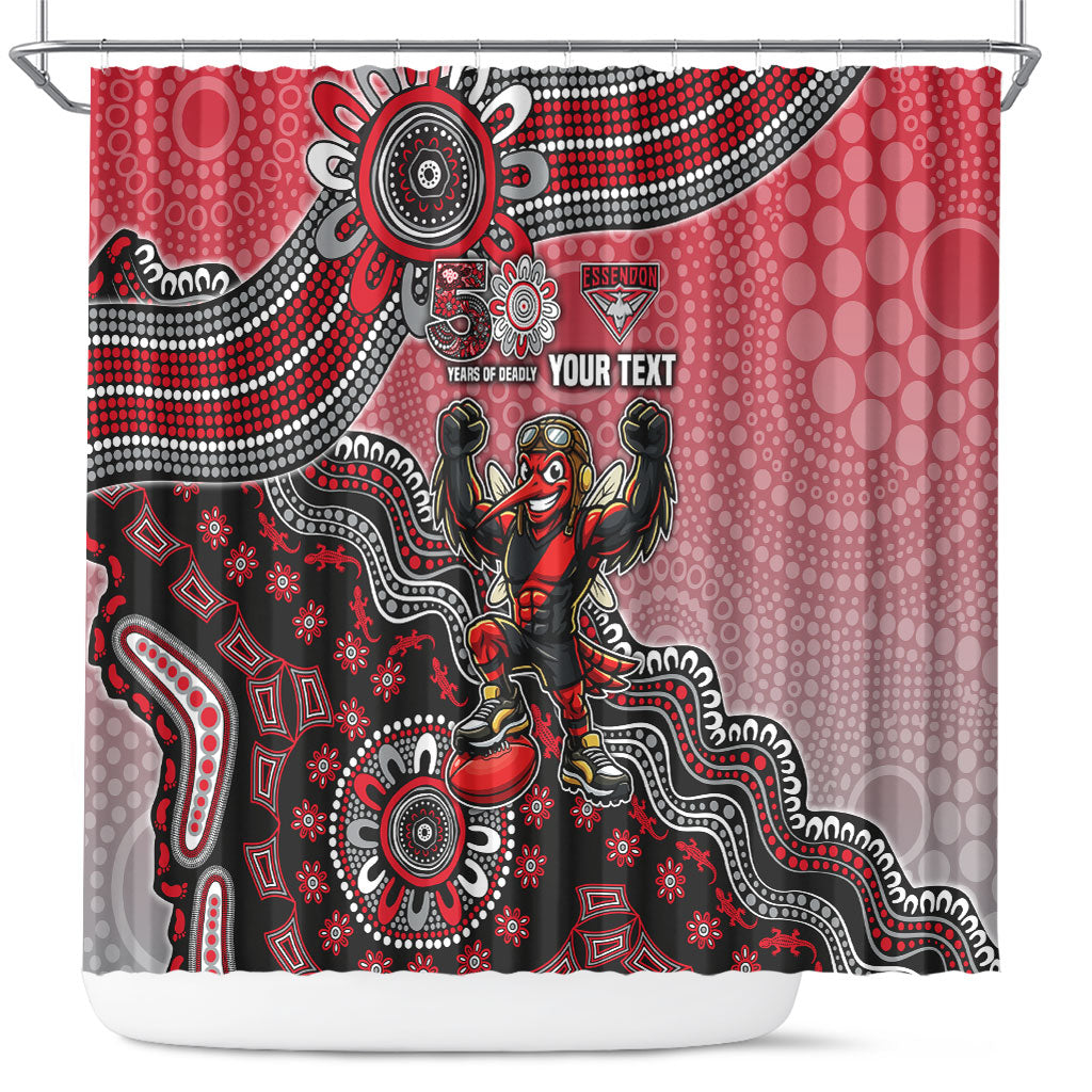 Personalized Essendon Bombers Mascot Shower Curtain Aboriginal Dot Art Style Vibrant Indigenous Pattern Design