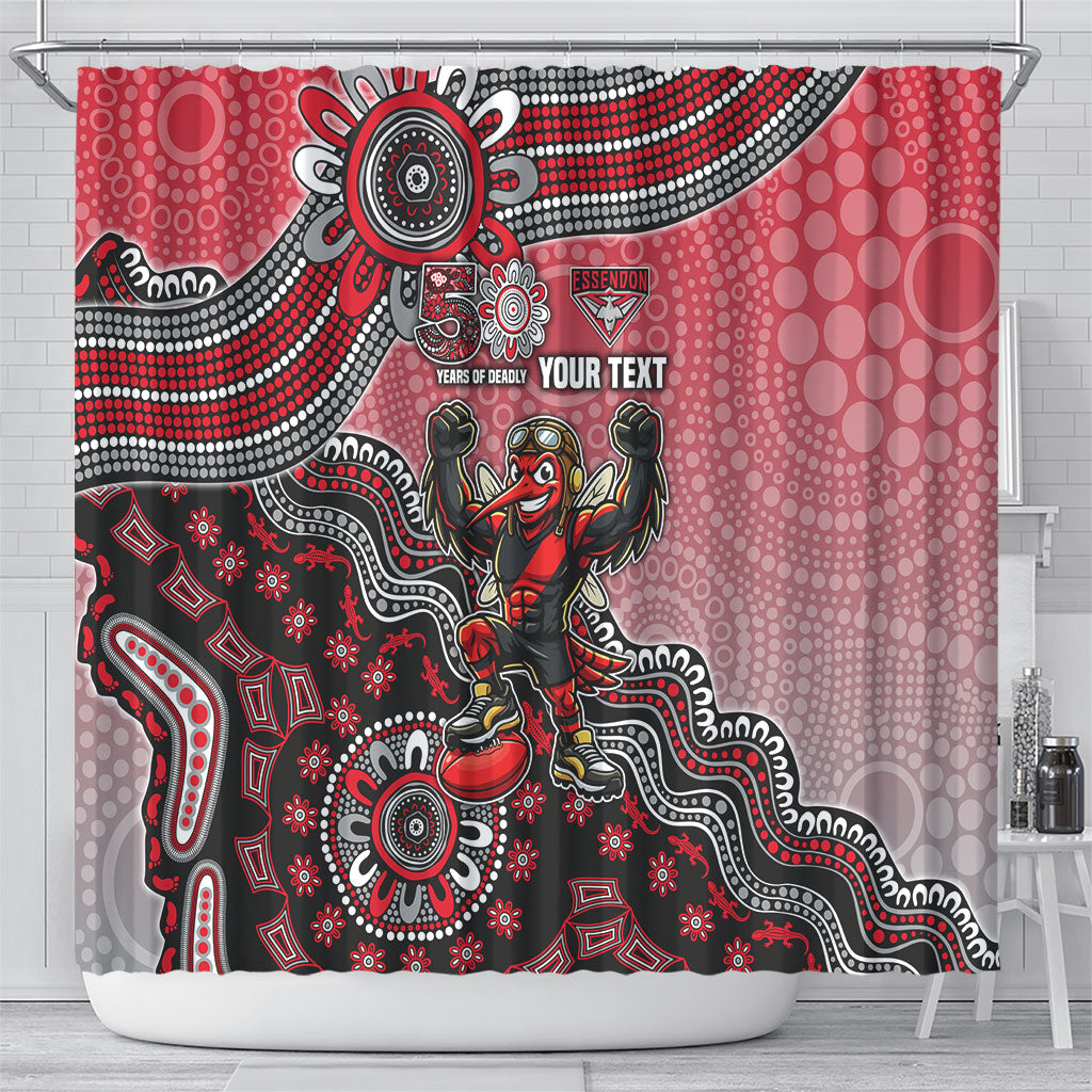 Personalized Essendon Bombers Mascot Shower Curtain Aboriginal Dot Art Style Vibrant Indigenous Pattern Design