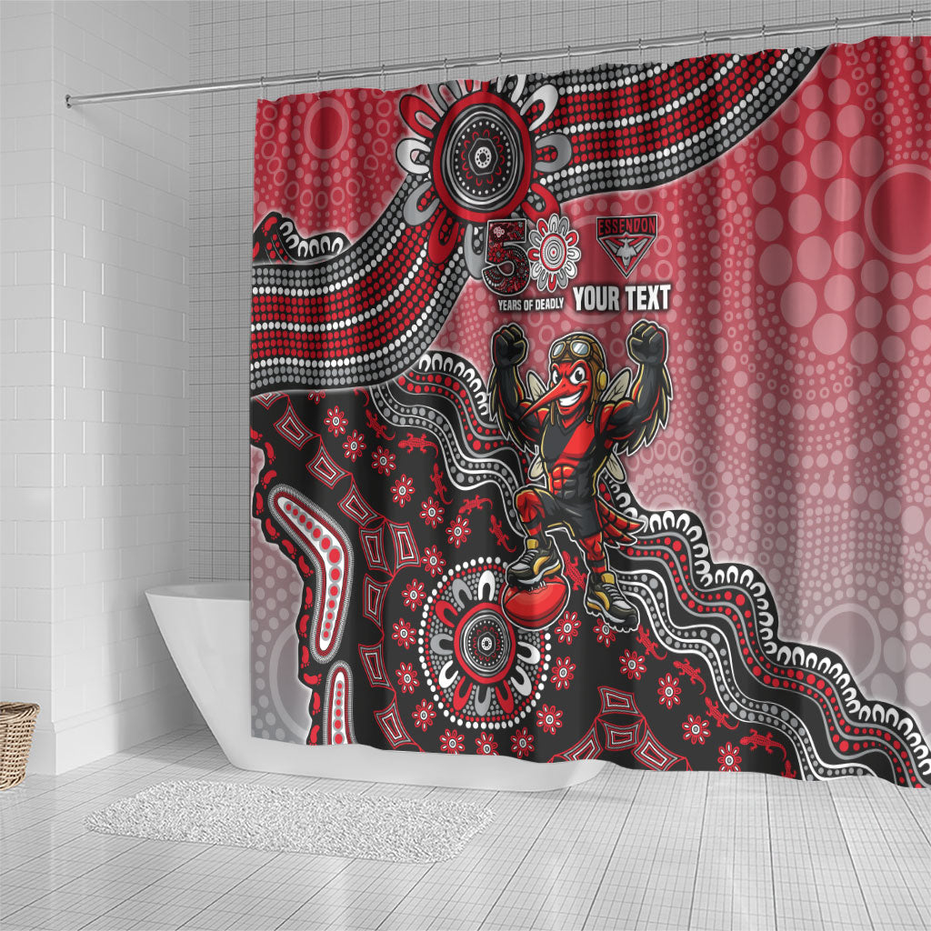 Personalized Essendon Bombers Mascot Shower Curtain Aboriginal Dot Art Style Vibrant Indigenous Pattern Design