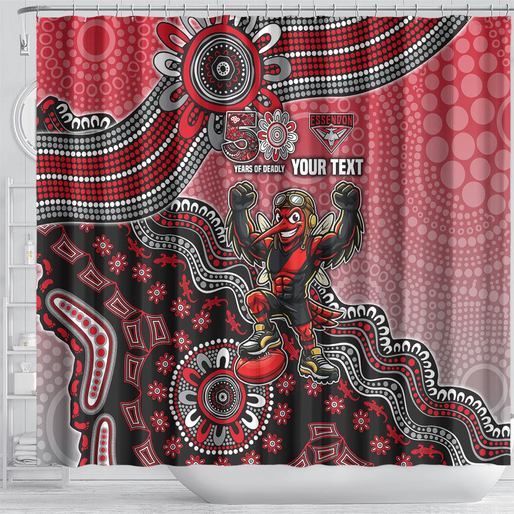 Personalized Essendon Bombers Mascot Shower Curtain Aboriginal Dot Art Style Vibrant Indigenous Pattern Design