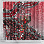 Personalized Essendon Bombers Mascot Shower Curtain Aboriginal Dot Art Style Vibrant Indigenous Pattern Design
