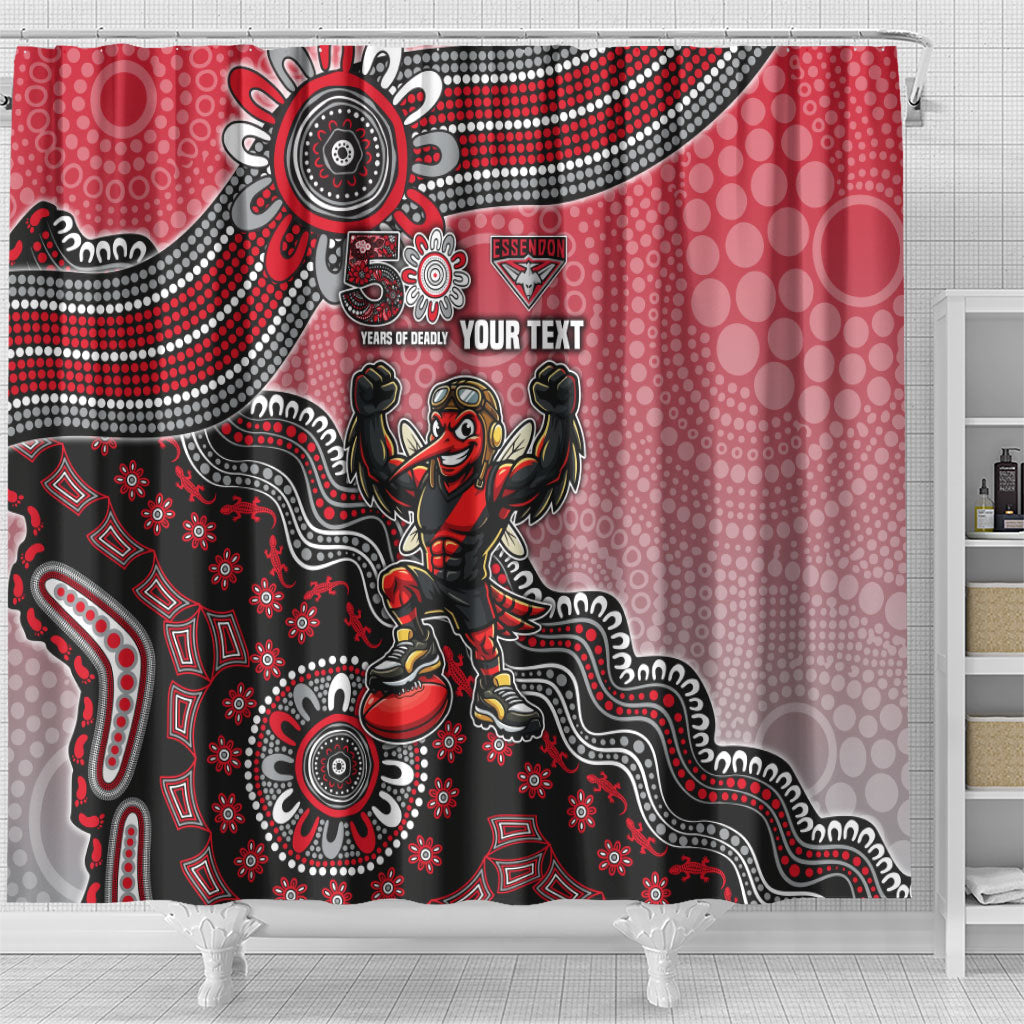 Personalized Essendon Bombers Mascot Shower Curtain Aboriginal Dot Art Style Vibrant Indigenous Pattern Design
