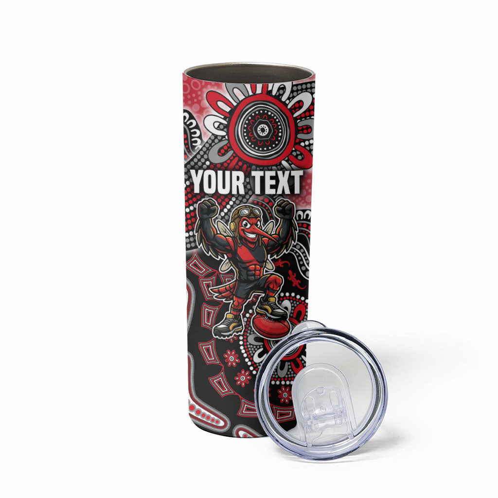 Personalized Essendon Bombers Mascot Skinny Tumbler Aboriginal Dot Art Style Vibrant Indigenous Pattern Design