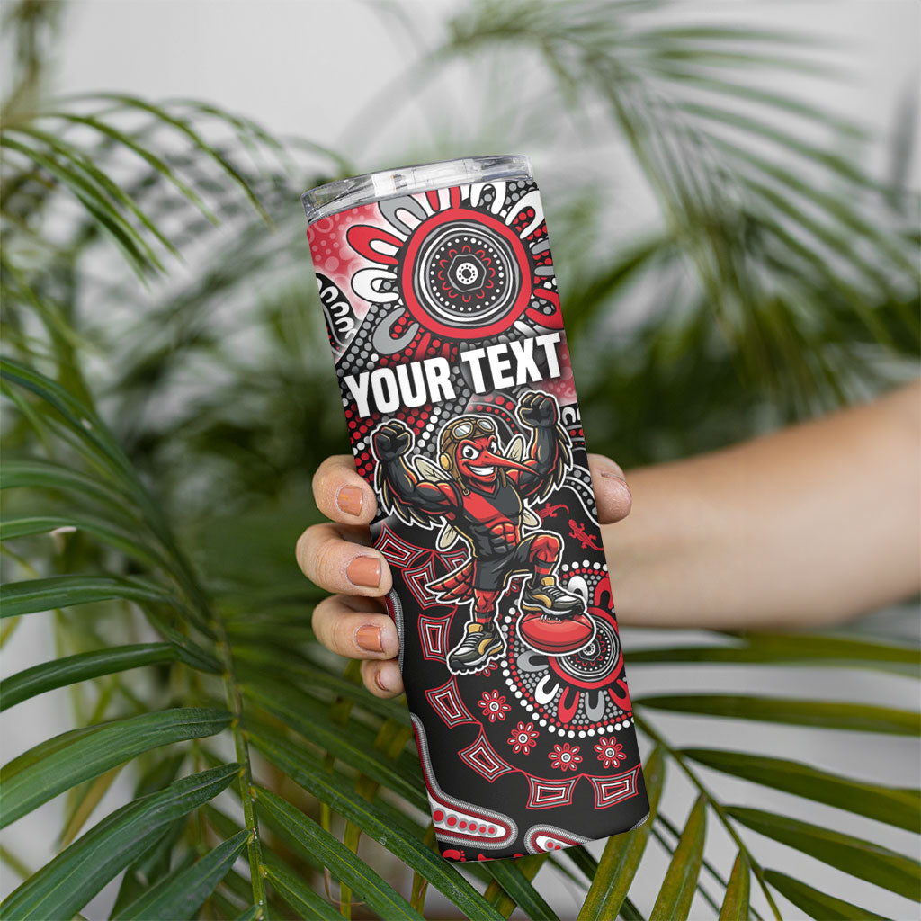 Personalized Essendon Bombers Mascot Skinny Tumbler Aboriginal Dot Art Style Vibrant Indigenous Pattern Design