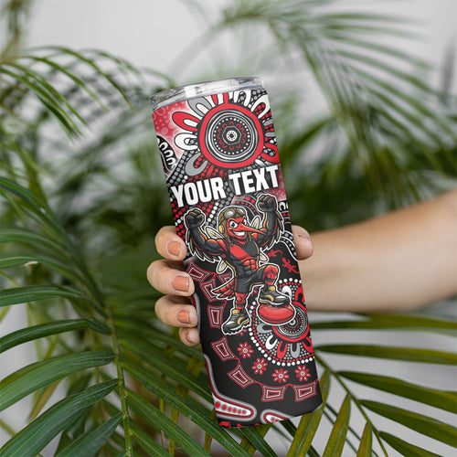 Personalized Essendon Bombers Mascot Skinny Tumbler Aboriginal Dot Art Style Vibrant Indigenous Pattern Design