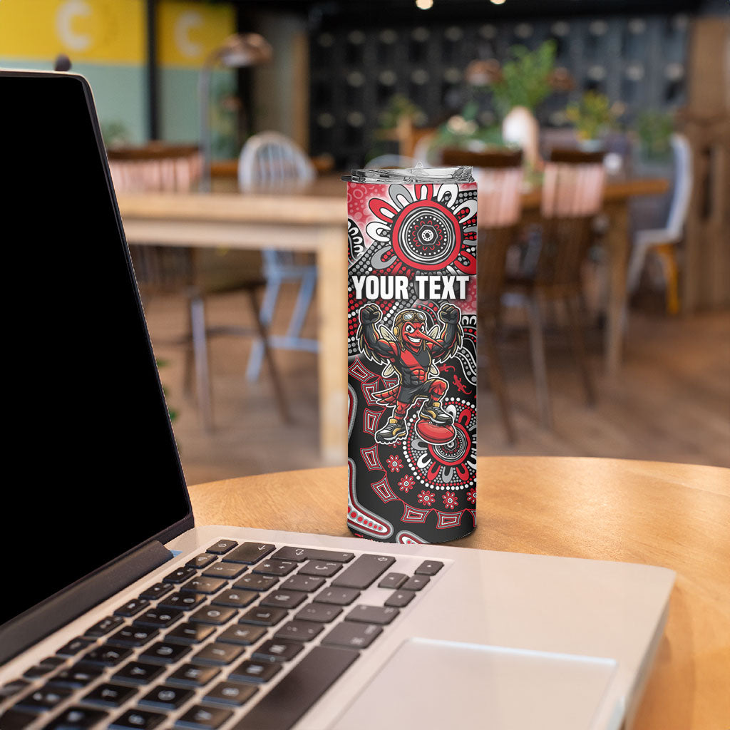 Personalized Essendon Bombers Mascot Skinny Tumbler Aboriginal Dot Art Style Vibrant Indigenous Pattern Design