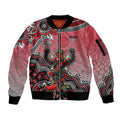 Personalized Essendon Bombers Mascot Sleeve Zip Bomber Jacket Aboriginal Dot Art Style Vibrant Indigenous Pattern Design