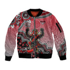 Personalized Essendon Bombers Mascot Sleeve Zip Bomber Jacket Aboriginal Dot Art Style Vibrant Indigenous Pattern Design