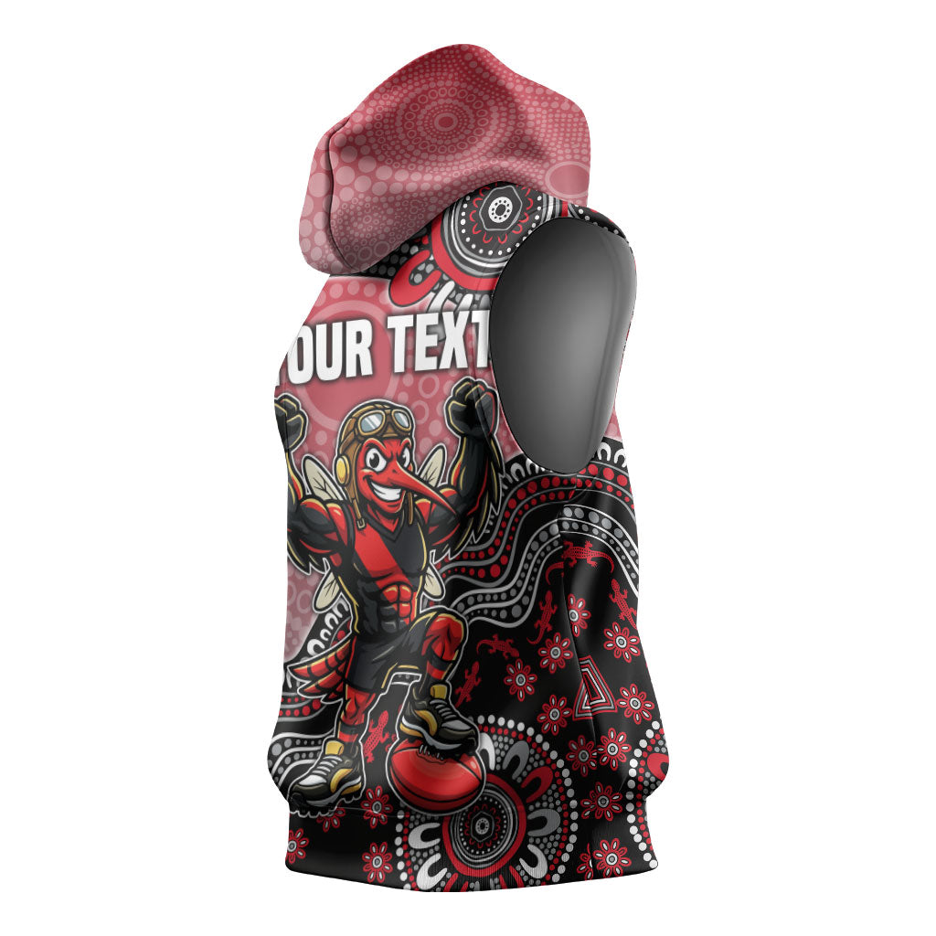 Personalized Essendon Bombers Mascot Sleeveless Hoodie Aboriginal Dot Art Style Vibrant Indigenous Pattern Design