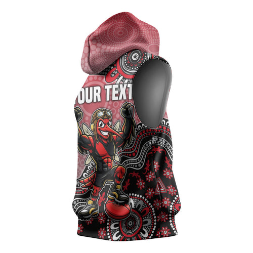 Personalized Essendon Bombers Mascot Sleeveless Hoodie Aboriginal Dot Art Style Vibrant Indigenous Pattern Design