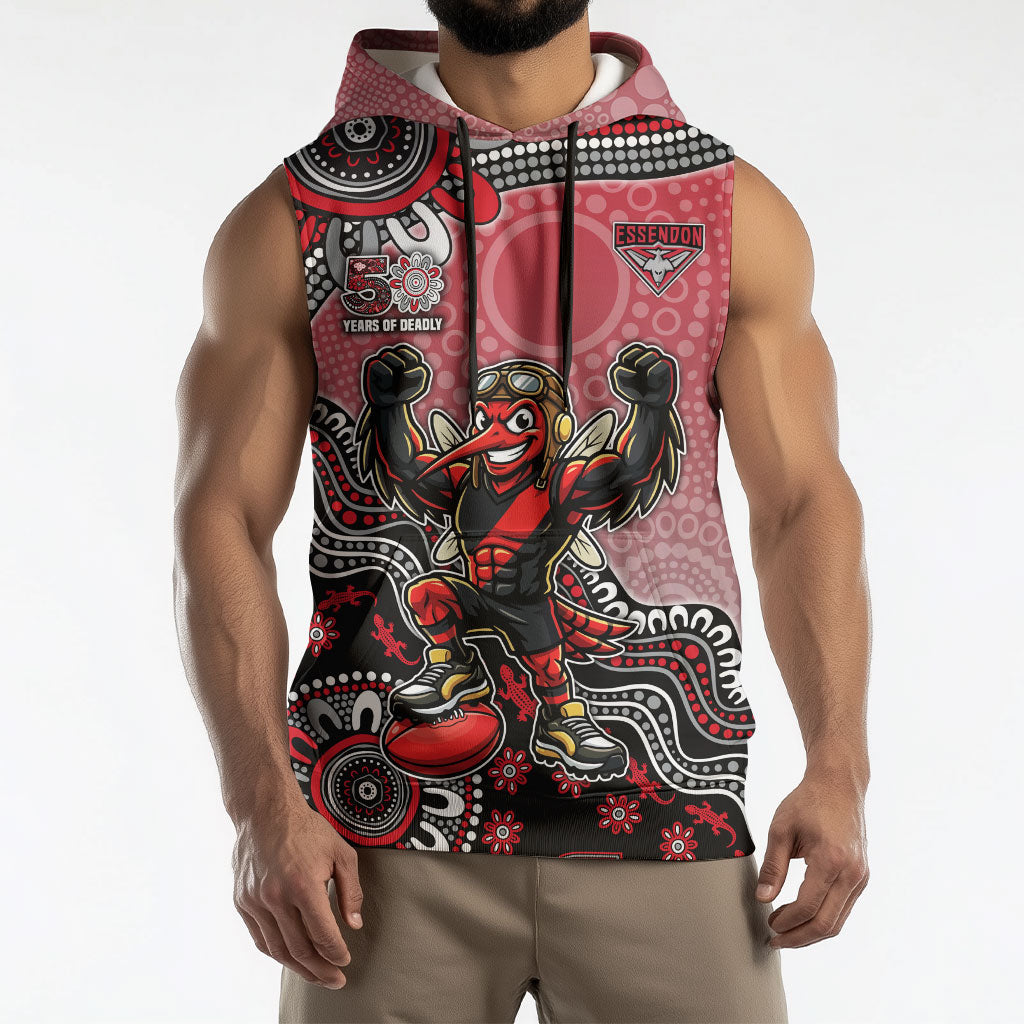 Personalized Essendon Bombers Mascot Sleeveless Hoodie Aboriginal Dot Art Style Vibrant Indigenous Pattern Design