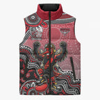 Personalized Essendon Bombers Mascot Sleeveless Puffer Jacket Aboriginal Dot Art Style Vibrant Indigenous Pattern Design