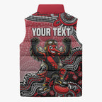 Personalized Essendon Bombers Mascot Sleeveless Puffer Jacket Aboriginal Dot Art Style Vibrant Indigenous Pattern Design