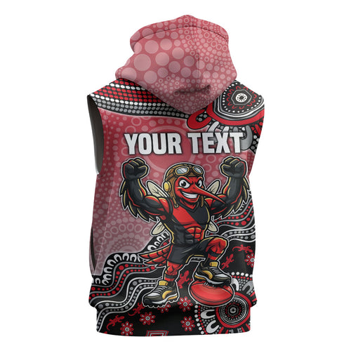 Personalized Essendon Bombers Mascot Sleeveless Zip Hoodie Aboriginal Dot Art Style Vibrant Indigenous Pattern Design
