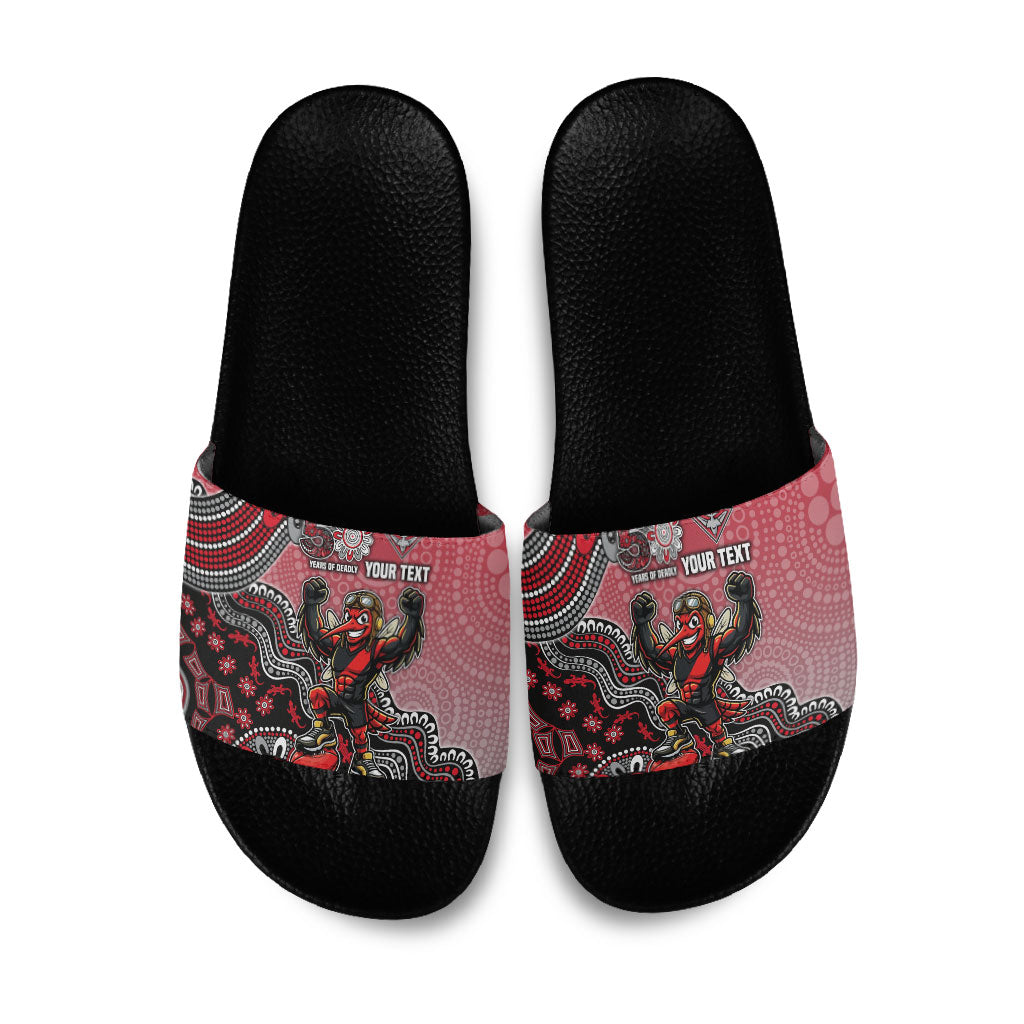 Personalized Essendon Bombers Mascot Slide Sandals Aboriginal Dot Art Style Vibrant Indigenous Pattern Design